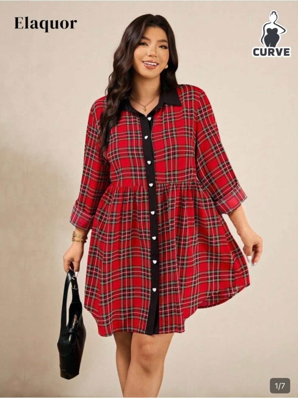 Elaquor Red Plaid Button-Front Dress